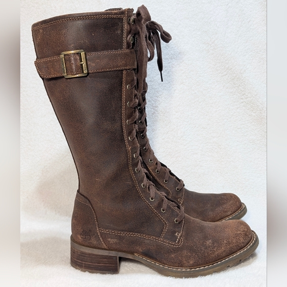 Timberland Women's 7.5 Tobacco Brown Lace-Up Full Zip Leather Mid Calf Boots - Picture 2 of 16